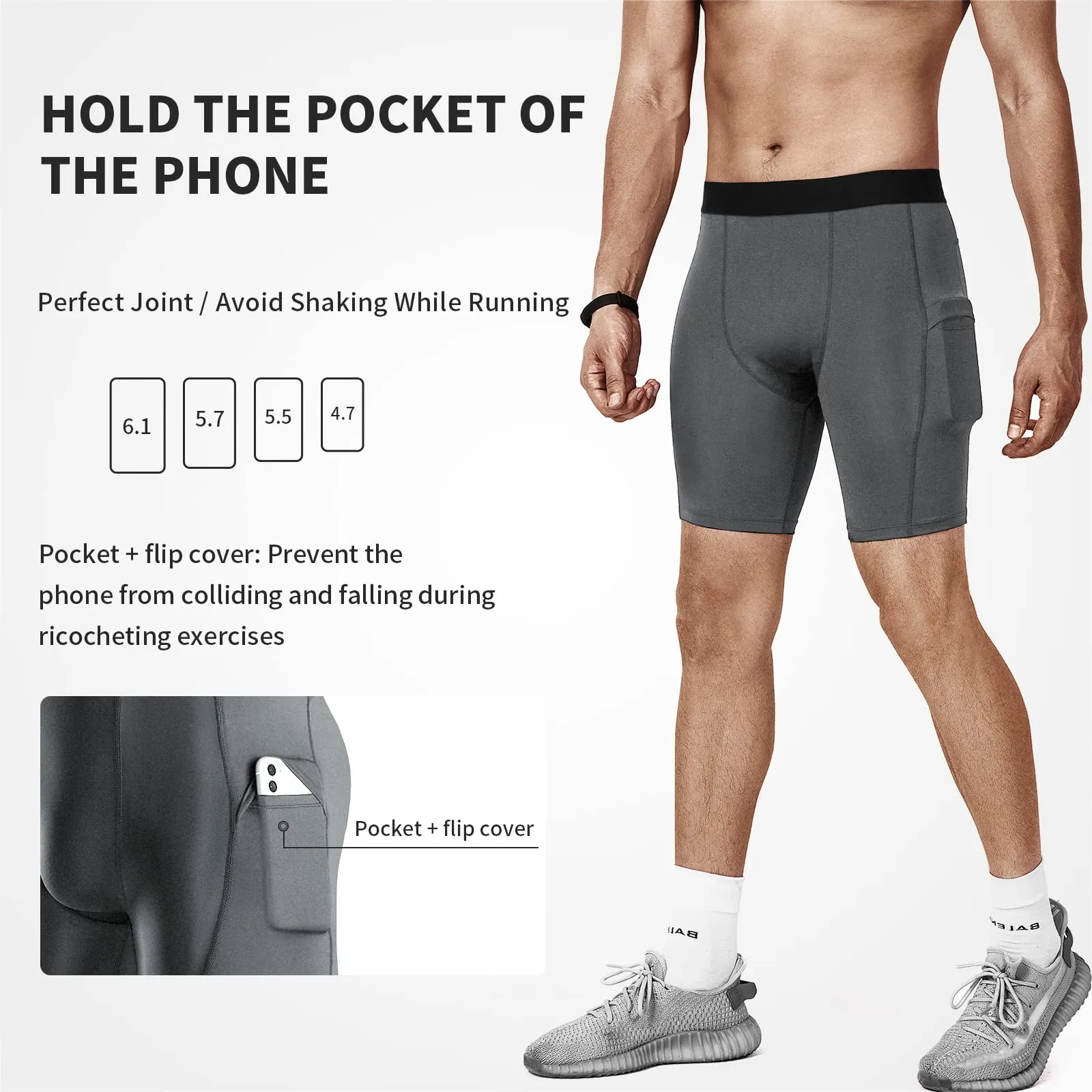 Niksa Lot de 3 Shorts de Compression pour Hommes Short de Compression  Schage Rapide et Respirant Short de Sport Ajust avec Poches pour Tlphone Portable Short de Course Basique pour Le Cyclisme