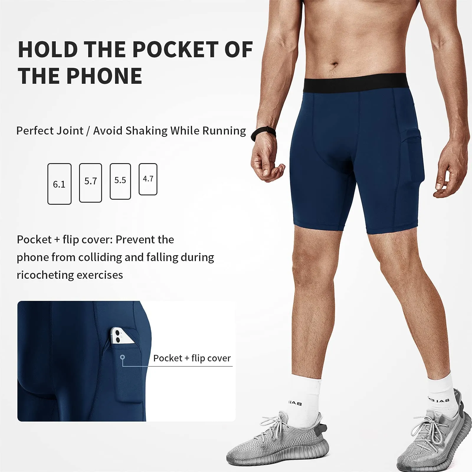 Niksa Lot de 3 Shorts de Compression pour Hommes Short de Compression  Schage Rapide et Respirant Short de Sport Ajust avec Poches pour Tlphone Portable Short de Course Basique pour Le Cyclisme