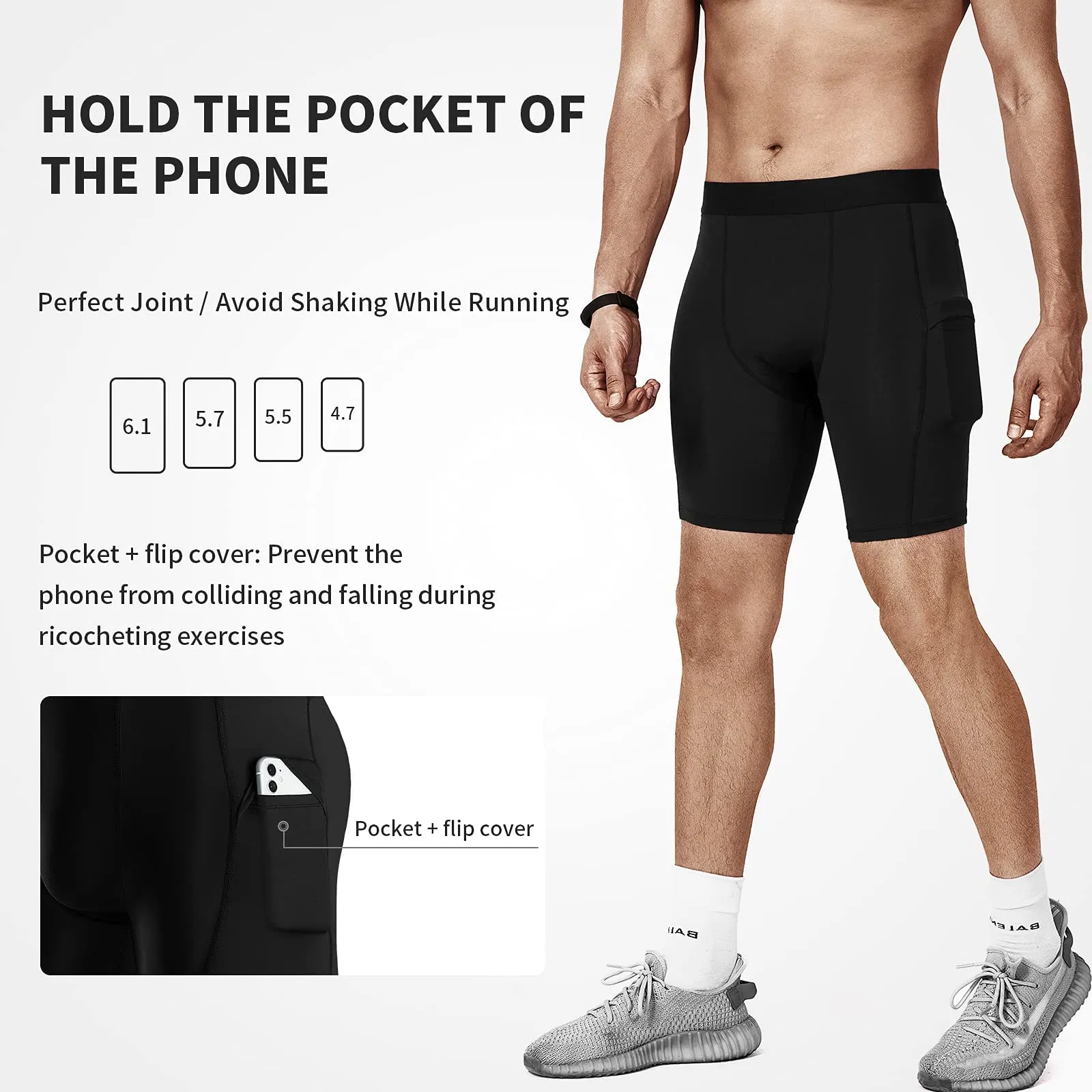 Niksa Lot de 3 Shorts de Compression pour Hommes Short de Compression  Schage Rapide et Respirant Short de Sport Ajust avec Poches pour Tlphone Portable Short de Course Basique pour Le Cyclisme