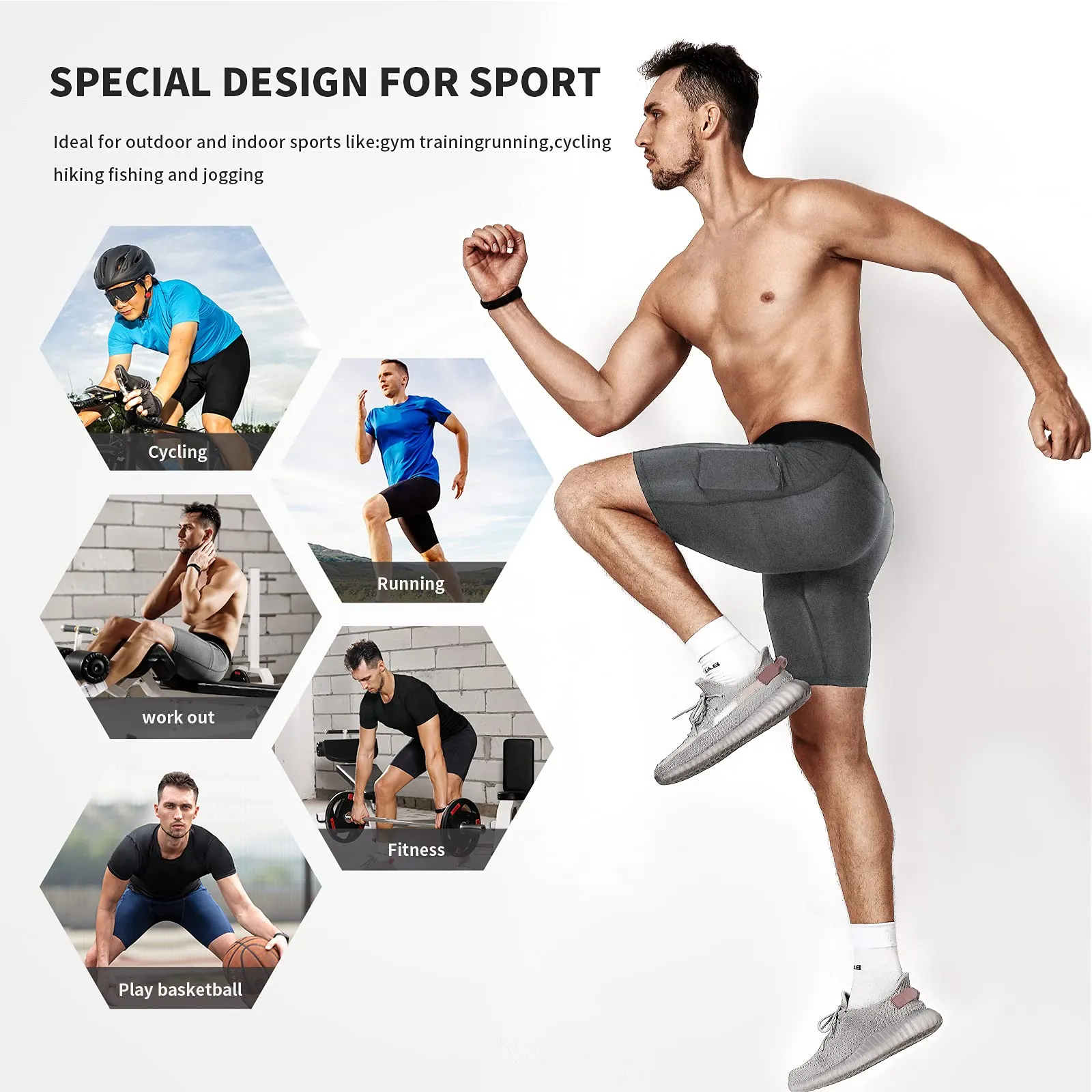 Niksa Lot de 3 Shorts de Compression pour Hommes Short de Compression  Schage Rapide et Respirant Short de Sport Ajust avec Poches pour Tlphone Portable Short de Course Basique pour Le Cyclisme