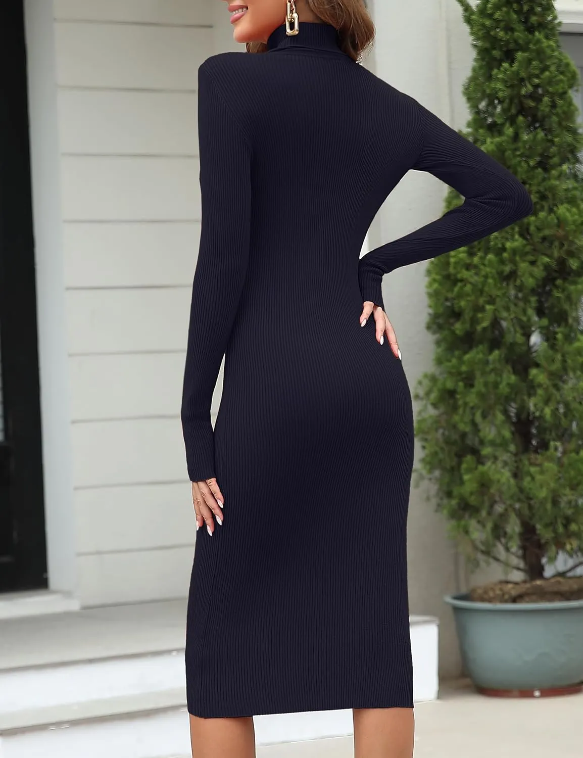 ninovino Women's Turtleneck Ribbed Knit Long Sleeve Slim Fit Sweater Dress