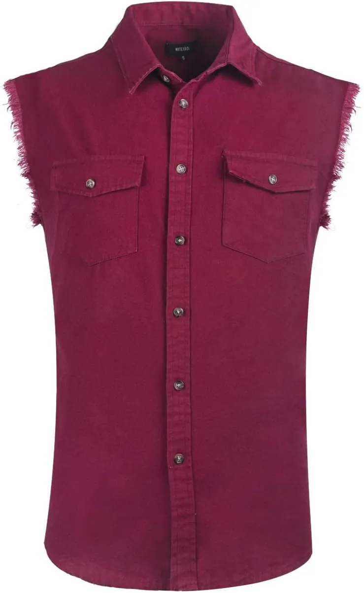 NUTEXROL Men's Sleeveless Denim/Cotton Shirt Biker Vest 2 Front Pockets