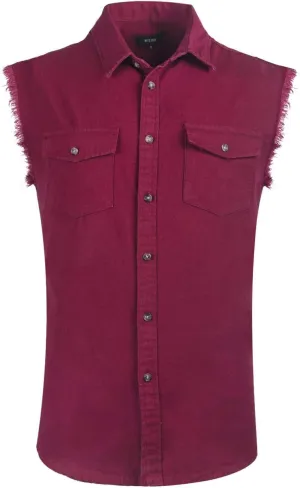 NUTEXROL Men's Sleeveless Denim/Cotton Shirt Biker Vest 2 Front Pockets