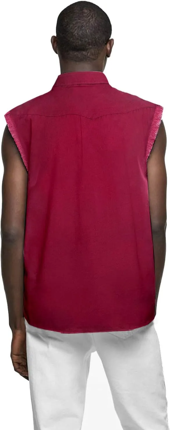 NUTEXROL Men's Sleeveless Denim/Cotton Shirt Biker Vest 2 Front Pockets