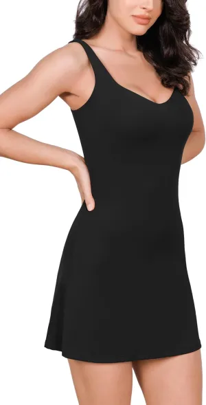 ODODOS Women's Cloud Feeling Tank Dress with Separate Shorts and Built in Bra U Back Mini Tennis Dress