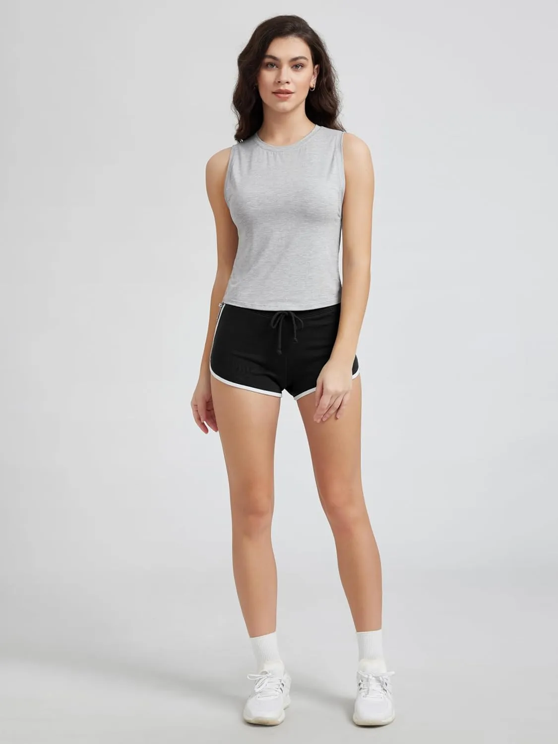 ODODOS Women's Side Ruched Muscle Tee PeachSoft Sleeveless Shirts Crew Neck Tank Tops