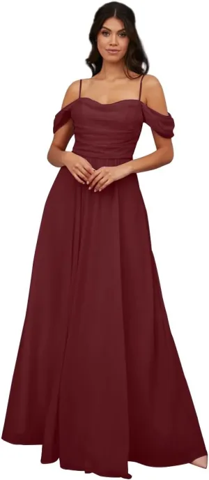 Off The Shoulder Bridesmaid Dresses for Women Chiffon A Line Pleated Formal Gowns