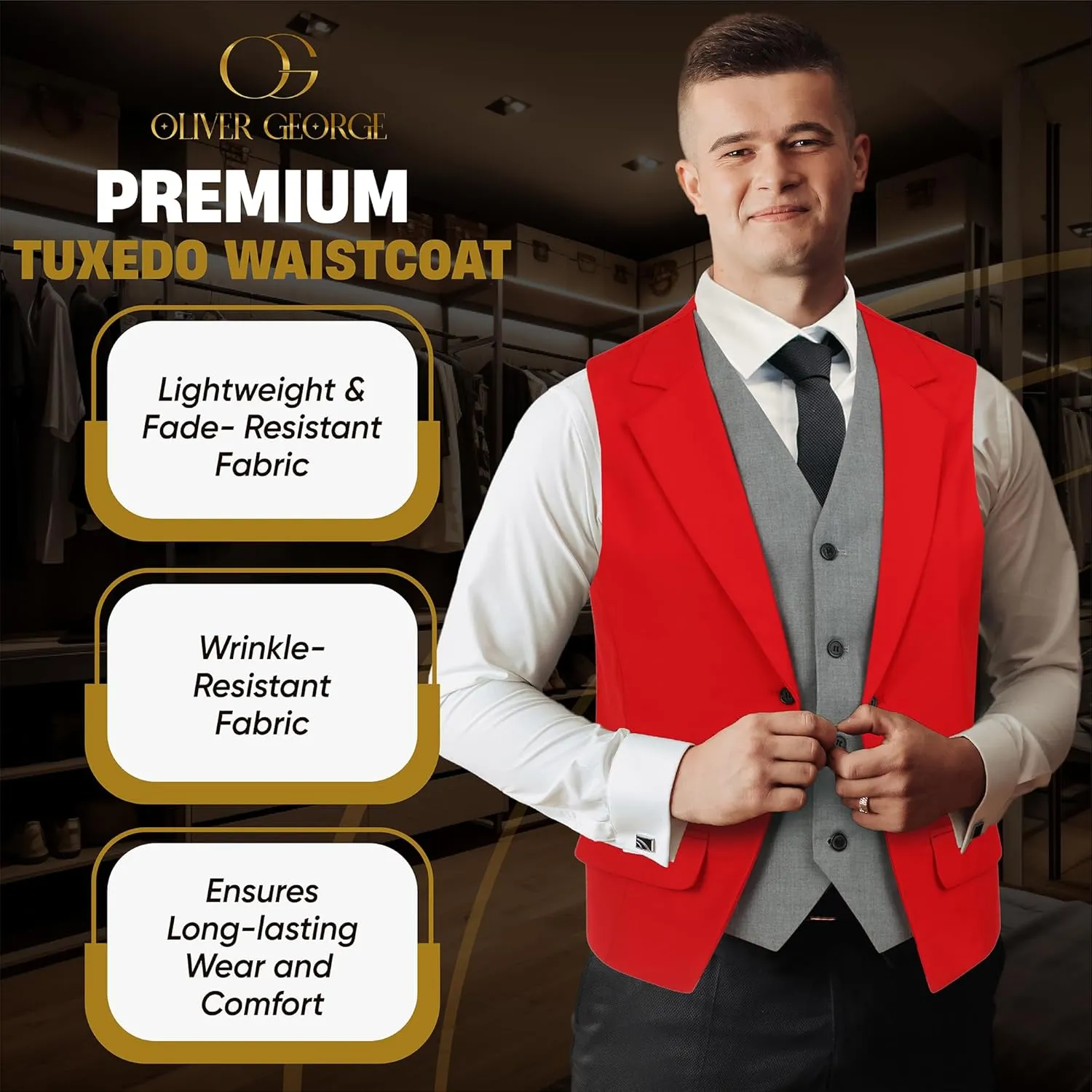 Oliver George Men's Layered Formal Solid Formal Tuxedo Dress Vest Waistcoat Business Vest for Suit or Tuxedo