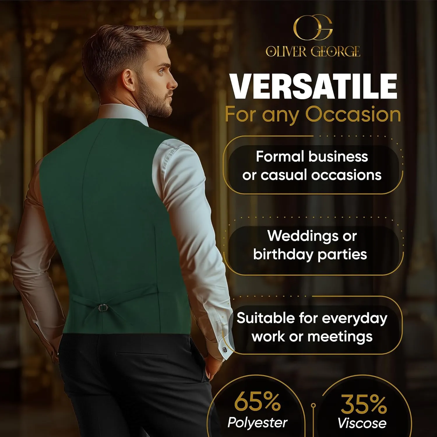 Oliver George Men's Layered Formal Solid Formal Tuxedo Dress Vest Waistcoat Business Vest for Suit or Tuxedo
