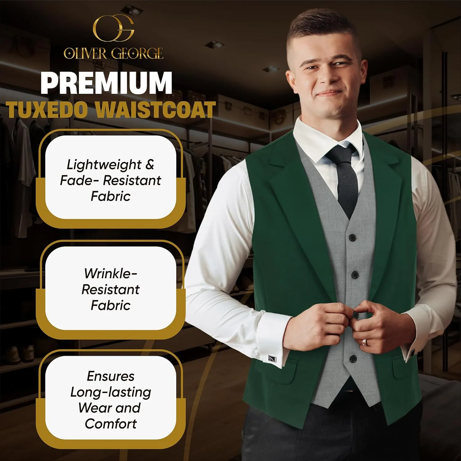 Oliver George Men's Layered Formal Solid Formal Tuxedo Dress Vest Waistcoat Business Vest for Suit or Tuxedo