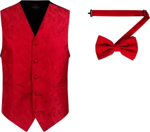 Oliver George Men's Paisley Formal Waistcoat Tuxedo Dress Vest Bow Tie Set for Suit or Tuxedo