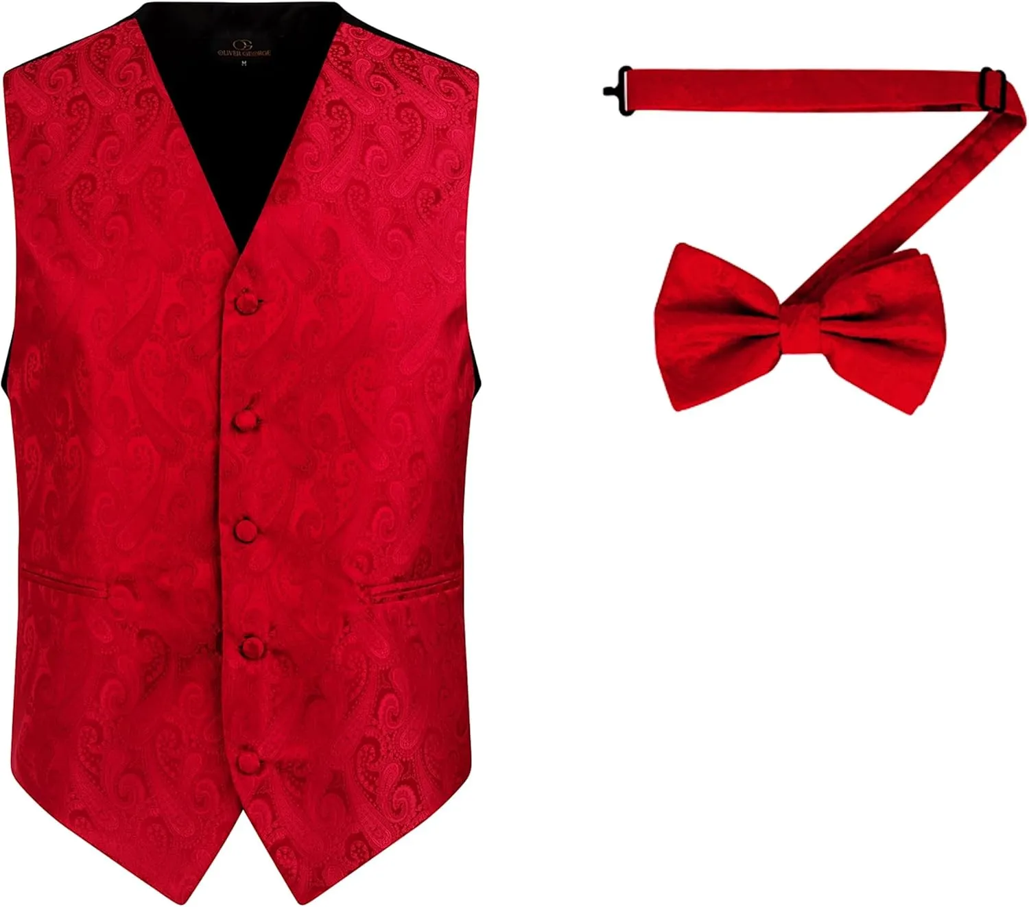 Oliver George Men's Paisley Formal Waistcoat Tuxedo Dress Vest Bow Tie Set for Suit or Tuxedo