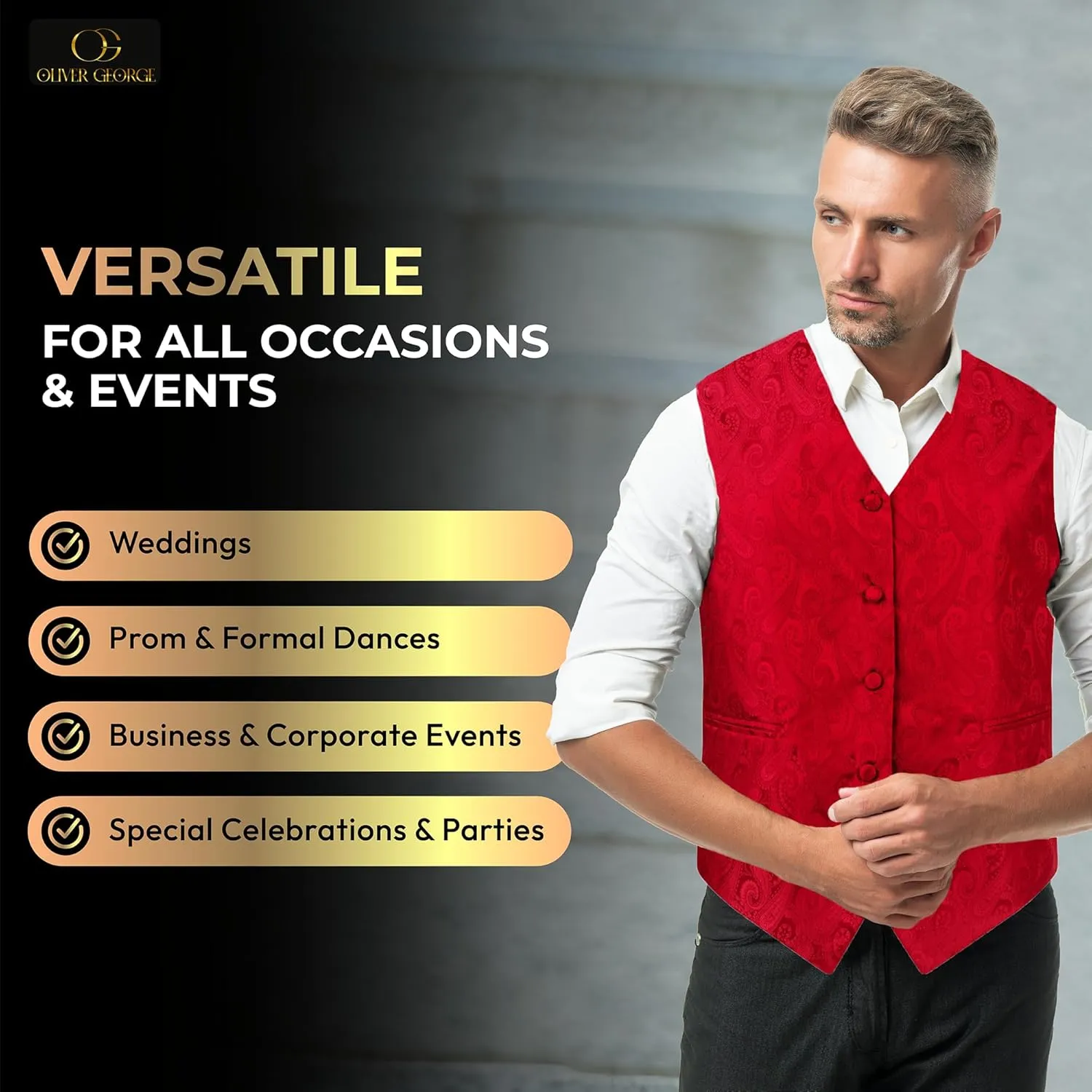 Oliver George Men's Paisley Formal Waistcoat Tuxedo Dress Vest Bow Tie Set for Suit or Tuxedo