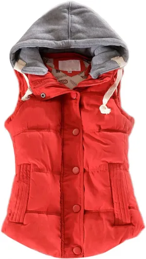 OMZIN Winter Hooded Vest Puffer Sleeveless Outwear Pockets Cotton Casual Vest