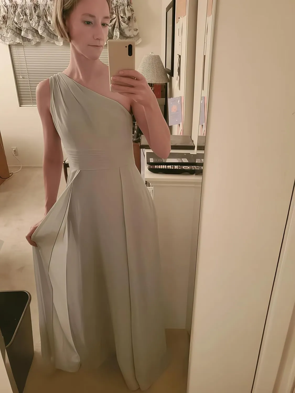 One Shoulder Bridesmaid Dresses for Women Chiffon A Line Long Formal Evening Dresses NO134