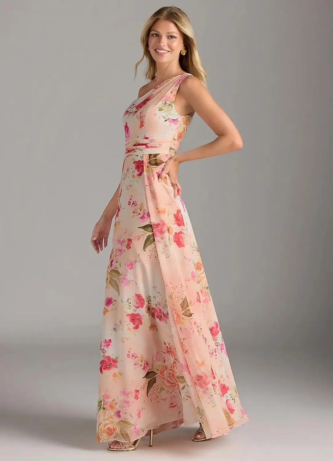One Shoulder Bridesmaid Dresses for Women Chiffon A Line Long Formal Evening Dresses NO134
