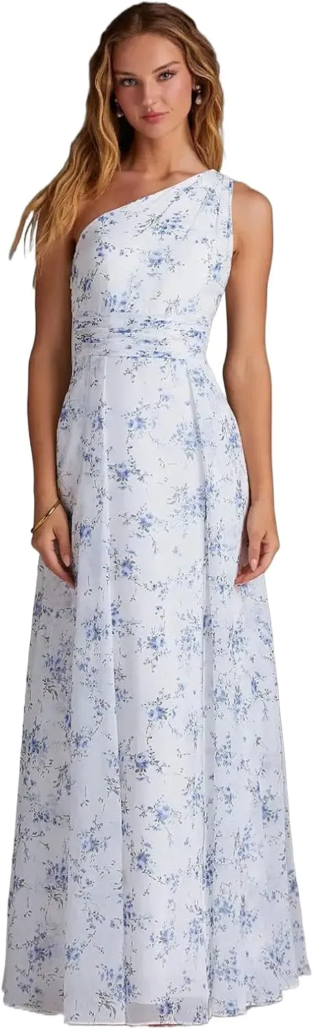 One Shoulder Bridesmaid Dresses for Women Chiffon A Line Long Formal Evening Dresses NO134