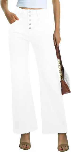 ONESO Women Flare Jeans High Waisted Stretch Button Fly Women's Wide Leg Baggy Jeans 90s Tummy Control Denim Pants