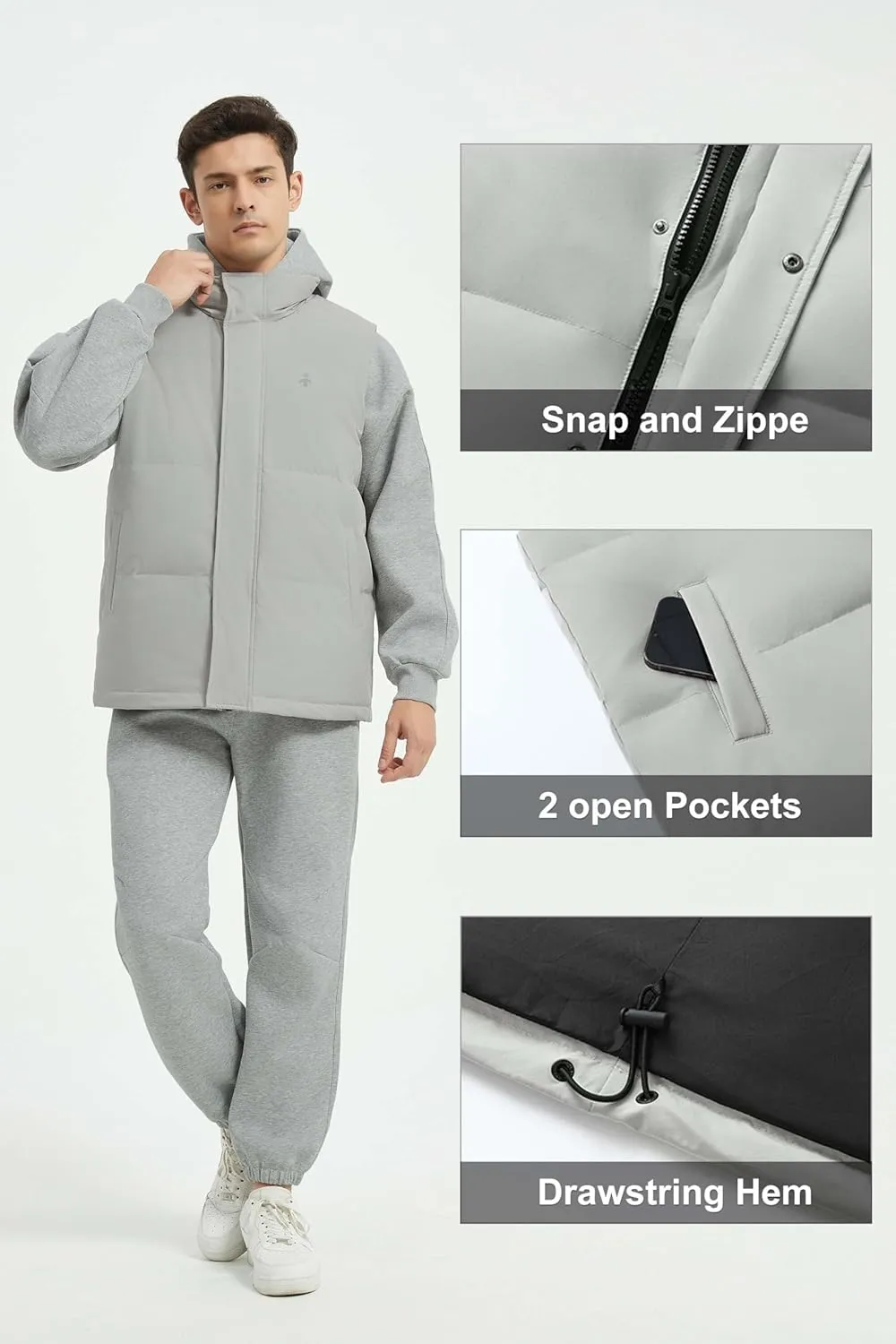 Orolay Men's Down Vest Winter Puffer Warm Vest Zip Up Stand Collar Quilted Sleeveless Jacket with Pockets