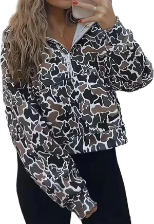Oversized Cute Hoodie Women Quarter Zip Pullover Sweater Women Colorful Patchwork Cheetah Hoodies