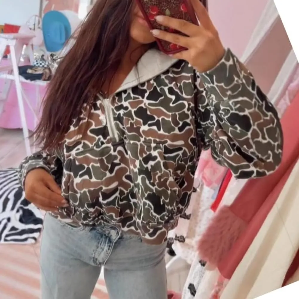 Oversized Cute Hoodie Women Quarter Zip Pullover Sweater Women Colorful Patchwork Cheetah Hoodies