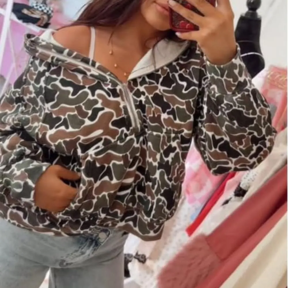 Oversized Cute Hoodie Women Quarter Zip Pullover Sweater Women Colorful Patchwork Cheetah Hoodies