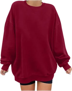 Oversized Drop Shoulder Sweatshirts for Women Teen Girls Fall y2k Clothes Long Sleeve Crewneck Pullover Tops