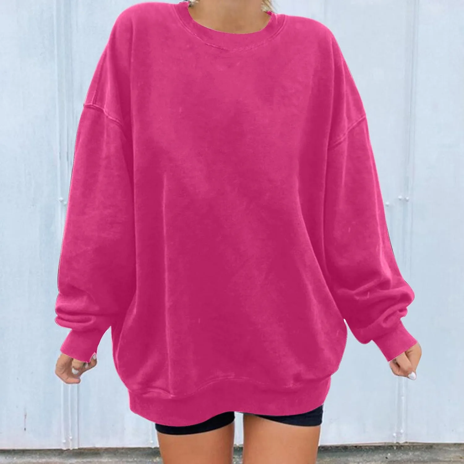 Oversized Drop Shoulder Sweatshirts for Women Teen Girls Fall y2k Clothes Long Sleeve Crewneck Pullover Tops