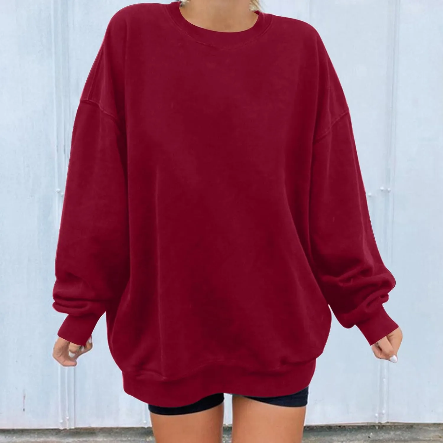 Oversized Drop Shoulder Sweatshirts for Women Teen Girls Fall y2k Clothes Long Sleeve Crewneck Pullover Tops