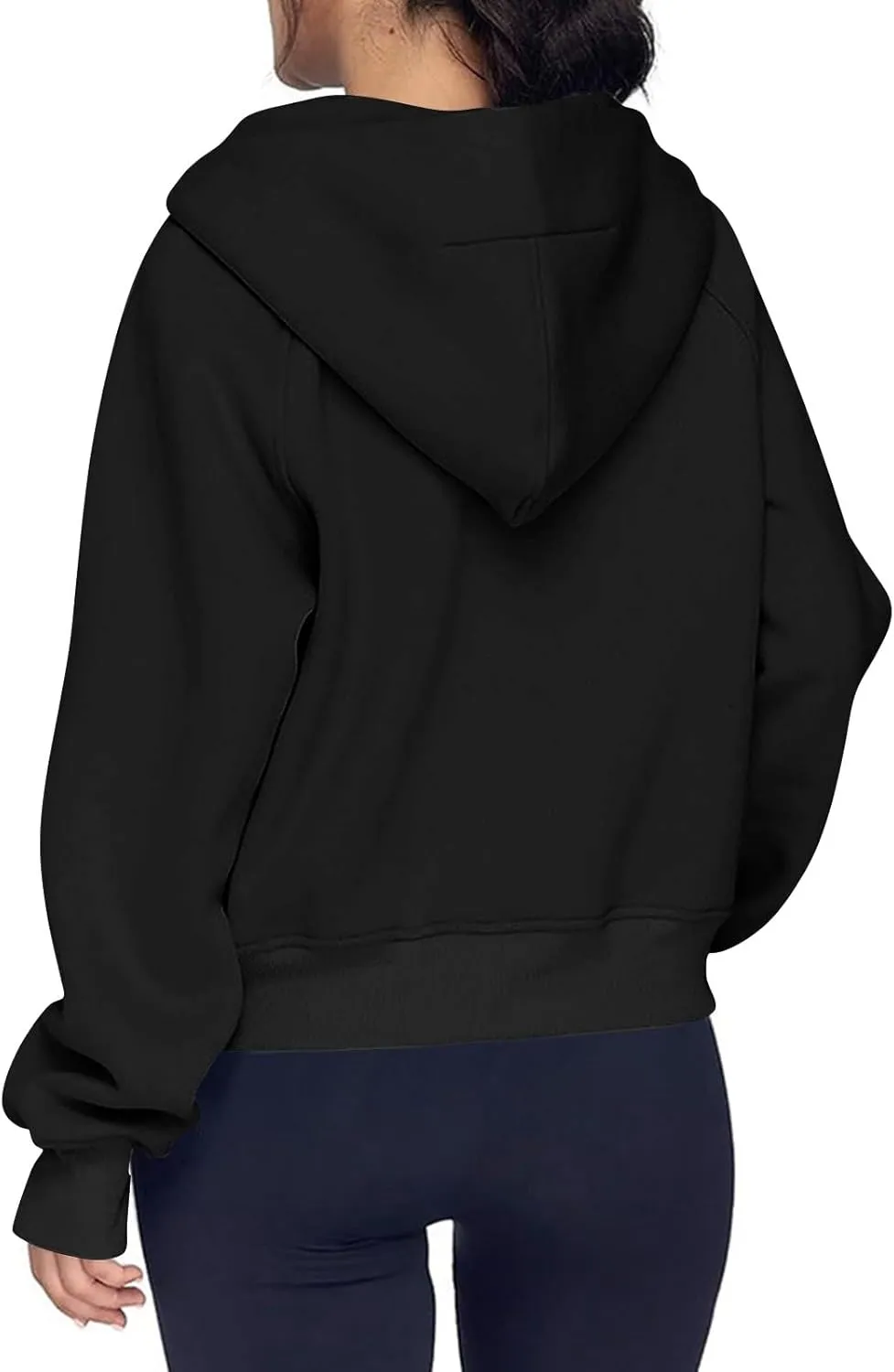 Oversized Hoodie Women Fleece Lined Thumb Hole Cropped Half Zip Sweatshirt Drop Shoulder Long Sleeve Going Out Tops