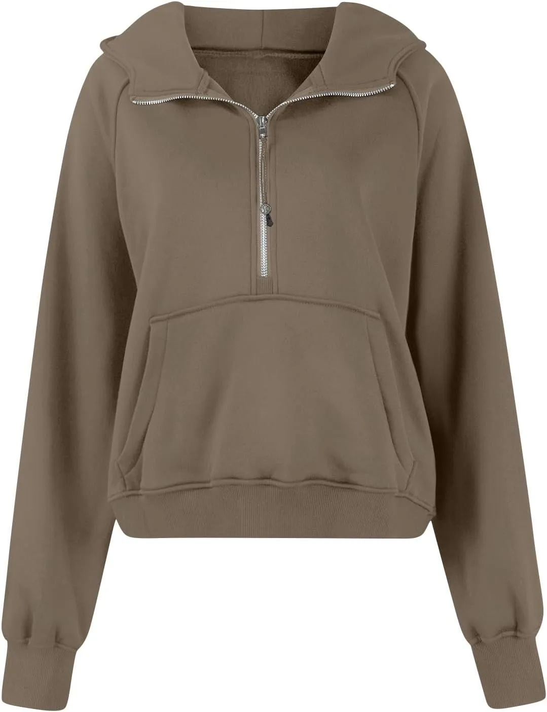 Oversized Hoodie Women Fleece Lined Thumb Hole Cropped Half Zip Sweatshirt Drop Shoulder Long Sleeve Going Out Tops