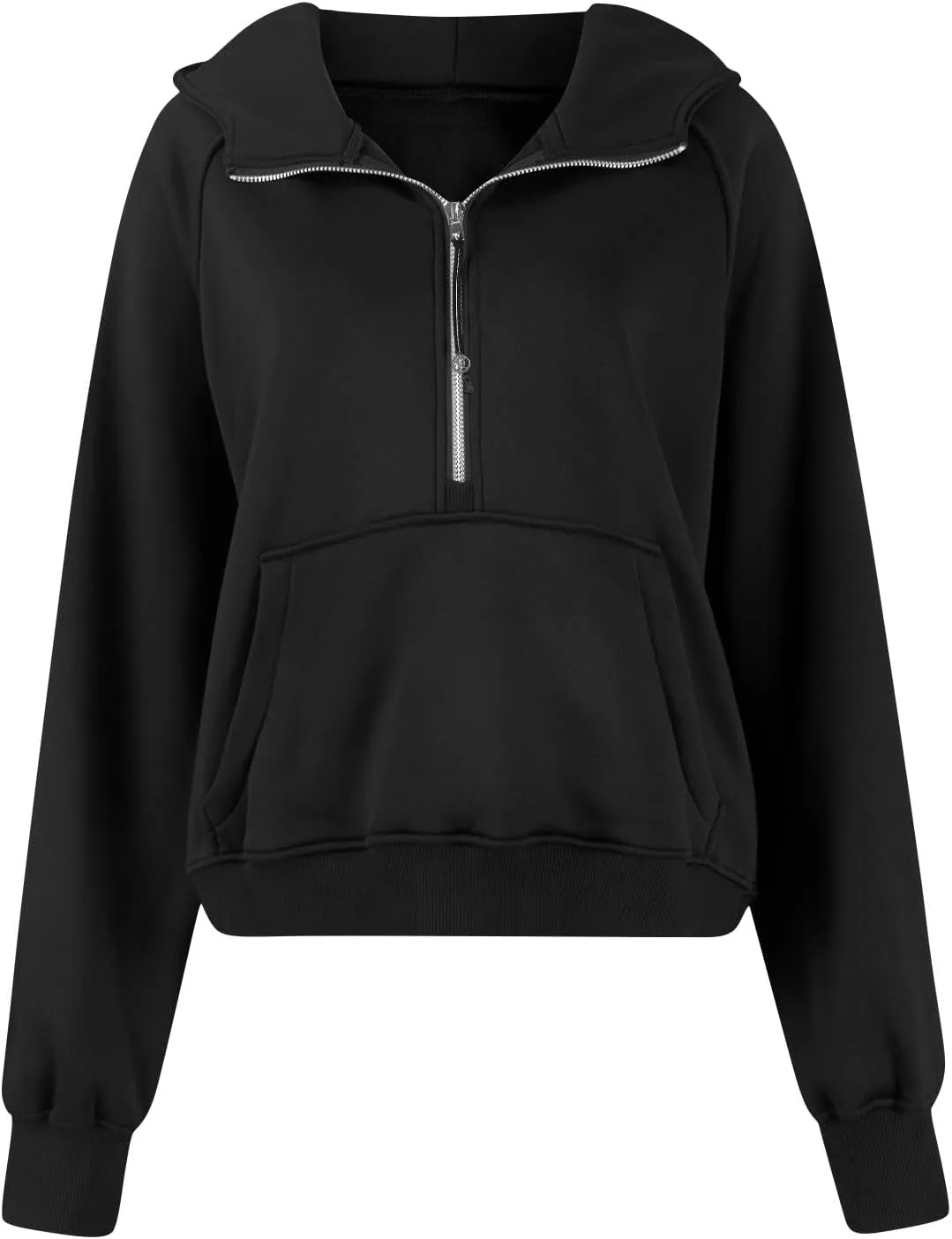 Oversized Hoodie Women Fleece Lined Thumb Hole Cropped Half Zip Sweatshirt Drop Shoulder Long Sleeve Going Out Tops
