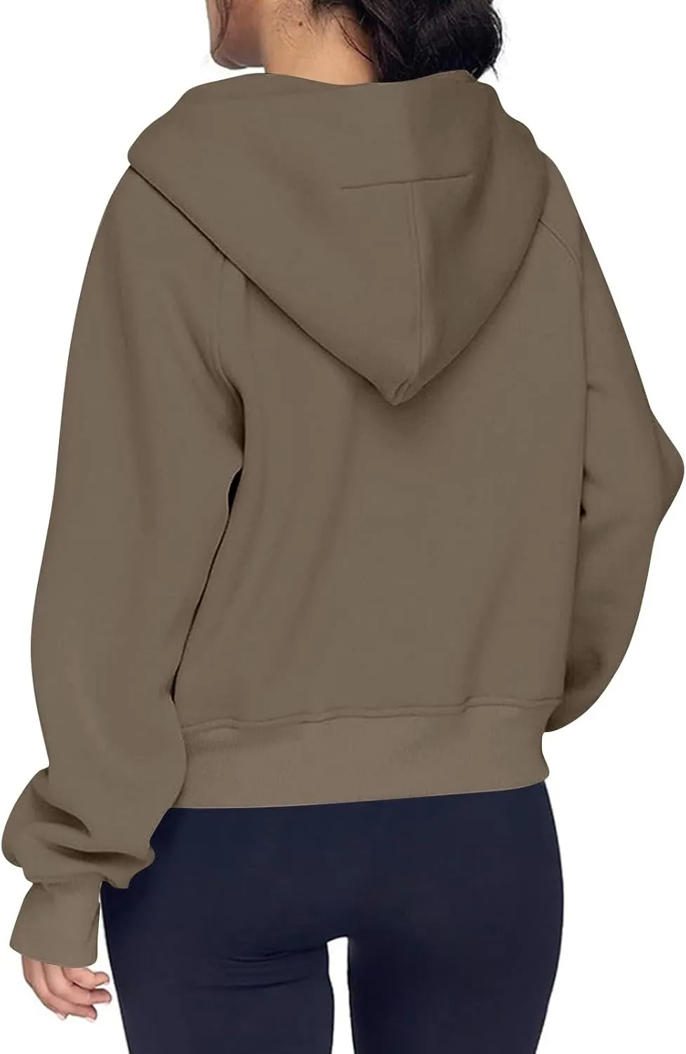 Oversized Hoodie Women Fleece Lined Thumb Hole Cropped Half Zip Sweatshirt Drop Shoulder Long Sleeve Going Out Tops