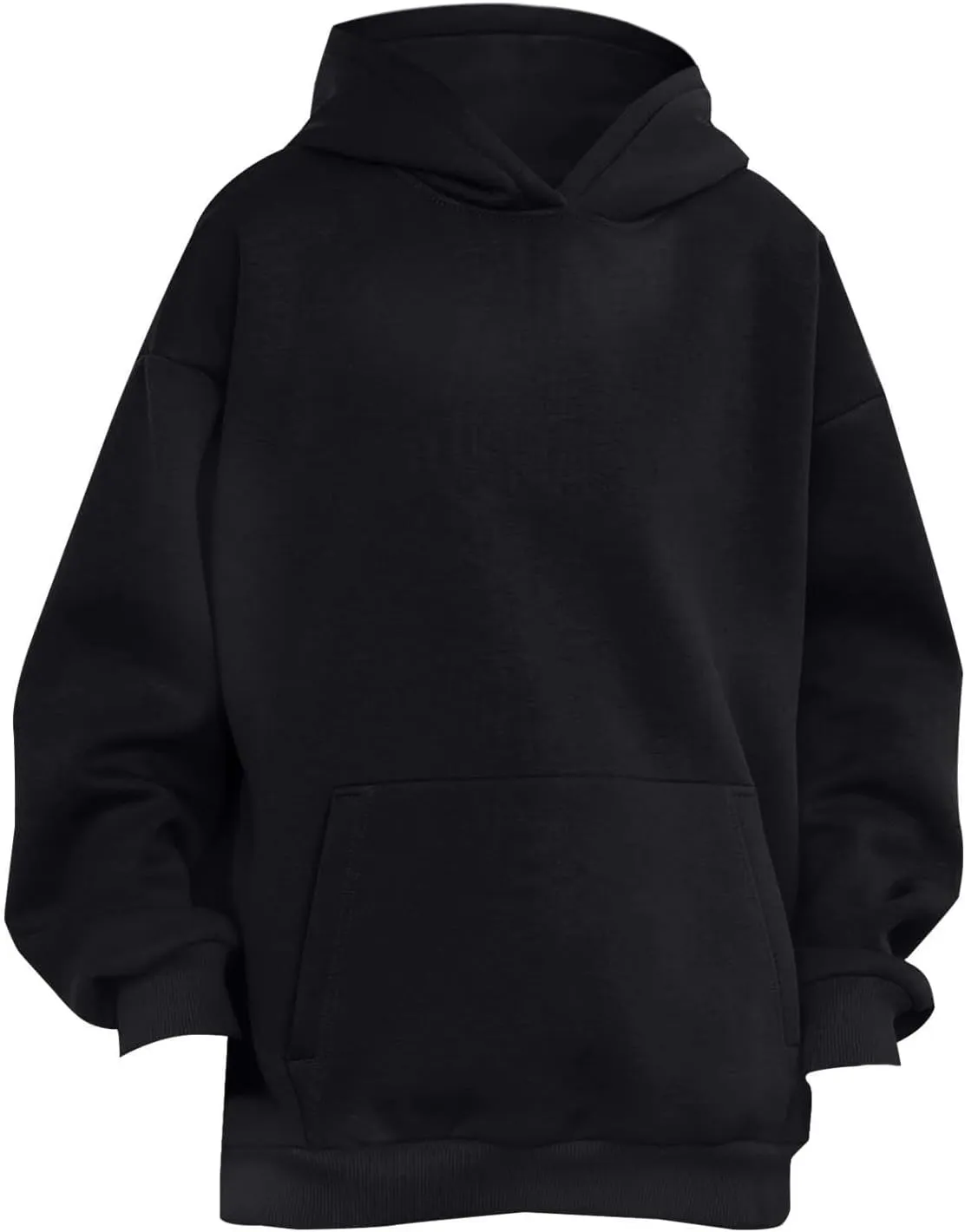 Oversized Hoodie Women Lantern Sleeve Fleece Lined Crewneck Sweatshirt Loose Fit Drop Shoulder Hooded Pullover