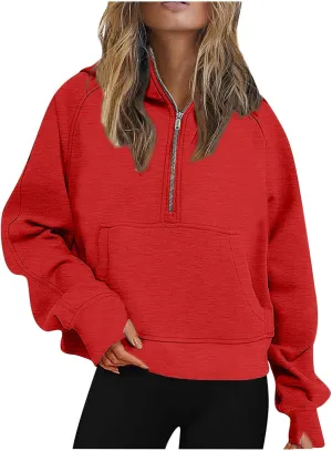 Oversized Hoodies For Women Zip Up Long Sleeve Hooded Sweatshirts Casual Quarter Zip Pullover Tops Fall Y2K Clothes