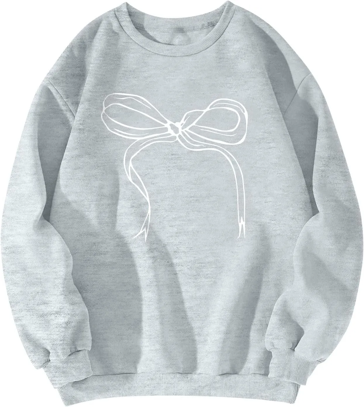 Oversized Sweatshirt for Women Fleece Bow Print Crewneck Sweatshirts Long Sleeve Drop Shoulder Comfy Cotton Pullover