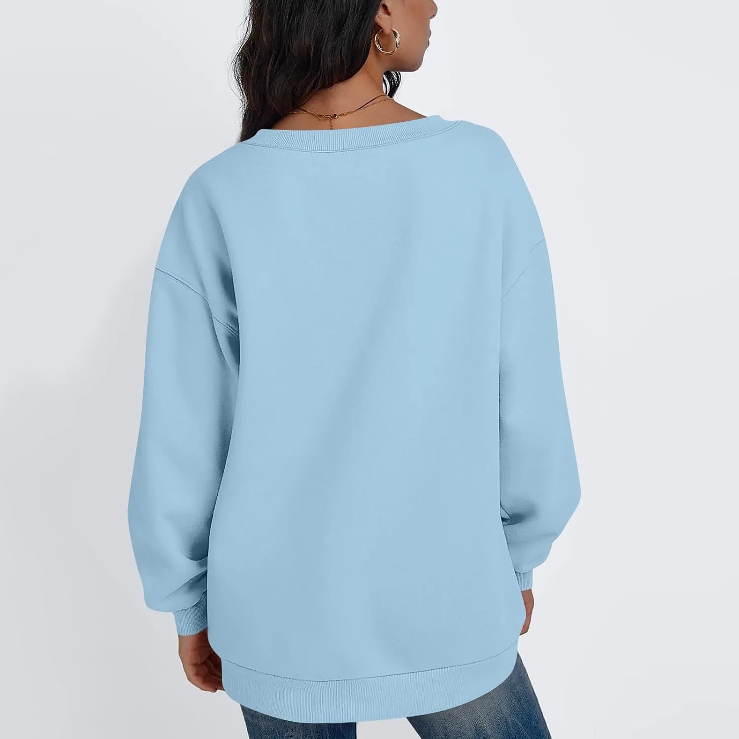 Oversized Sweatshirt for Women Fleece Hoodies Pullover V Neck Long Sleeve Shirts Sweatshirt No Hood Loose Fitting Tops