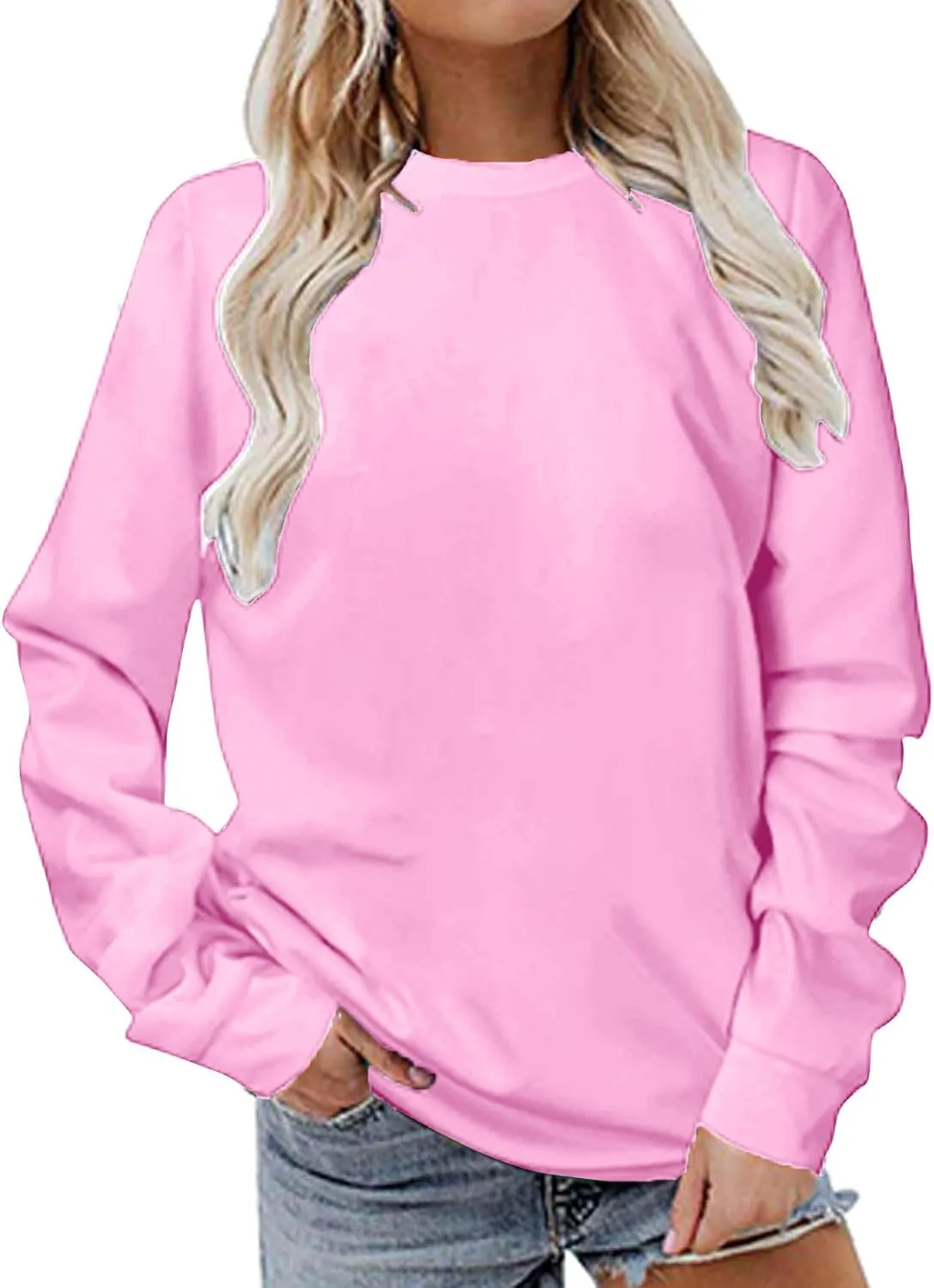 Oversized Sweatshirt for Women Long Sleeve Crewneck Sweatshirt Solid Color Casual Loose Sweatshirt Cute Pullover