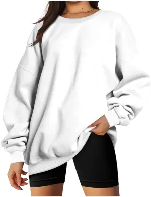 Oversized Sweatshirts for Women Long Sleeve Crew Neck Pullover Casual Loose Silod Color Fleece Tops Sweaters