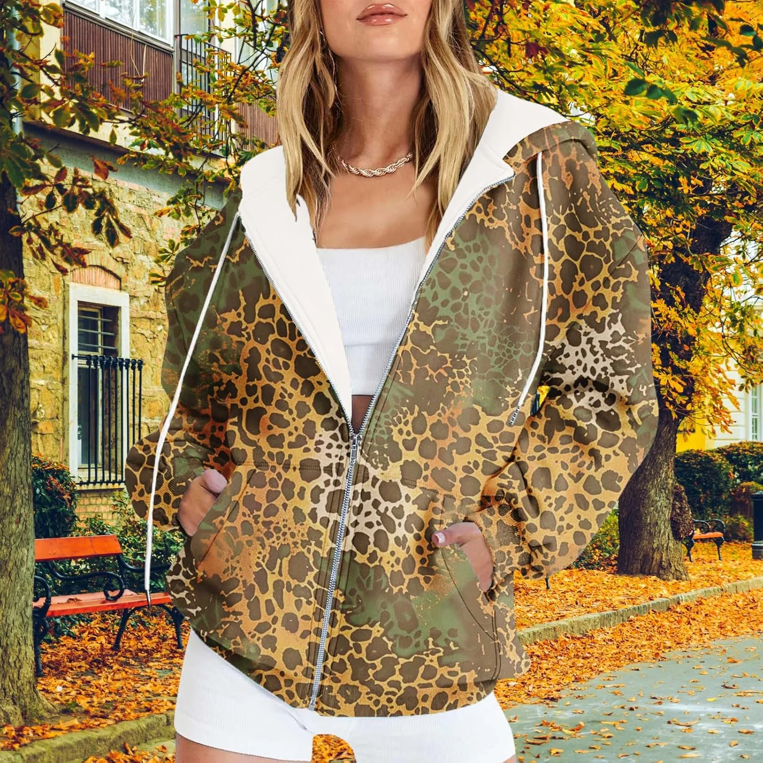 Oversized Zip Up Hoodie for Women 2024 Fall Trendy Graphic Sweatshirt Drawstring Jacket Coat with Pockets S-5XL