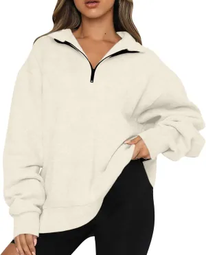 Oversized Zip Up Sweatshirts For Women 2023 Fall Fashion Outfits Casual Quarter Zip Long Sleeve Pullover Hoodies