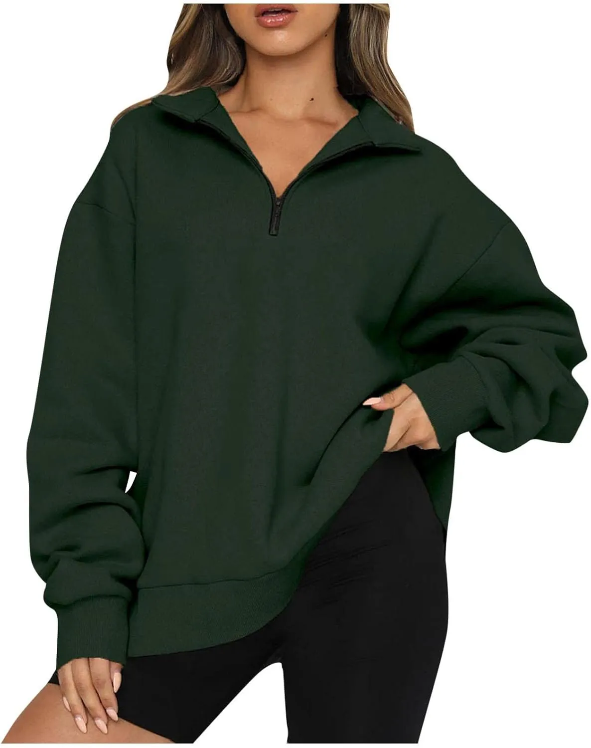 Oversized Zip Up Sweatshirts For Women 2023 Fall Fashion Outfits Casual Quarter Zip Long Sleeve Pullover Hoodies