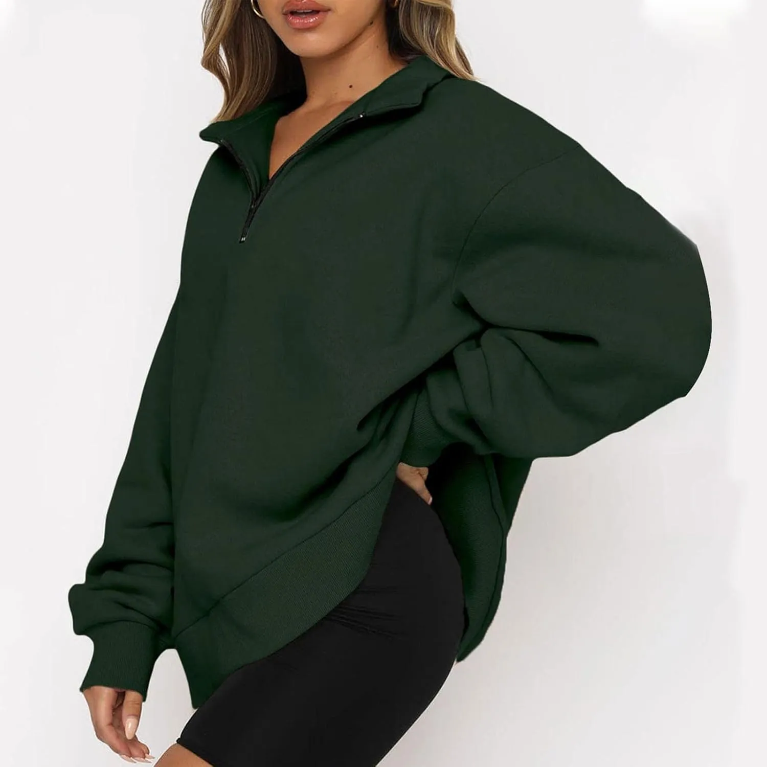 Oversized Zip Up Sweatshirts For Women 2023 Fall Fashion Outfits Casual Quarter Zip Long Sleeve Pullover Hoodies