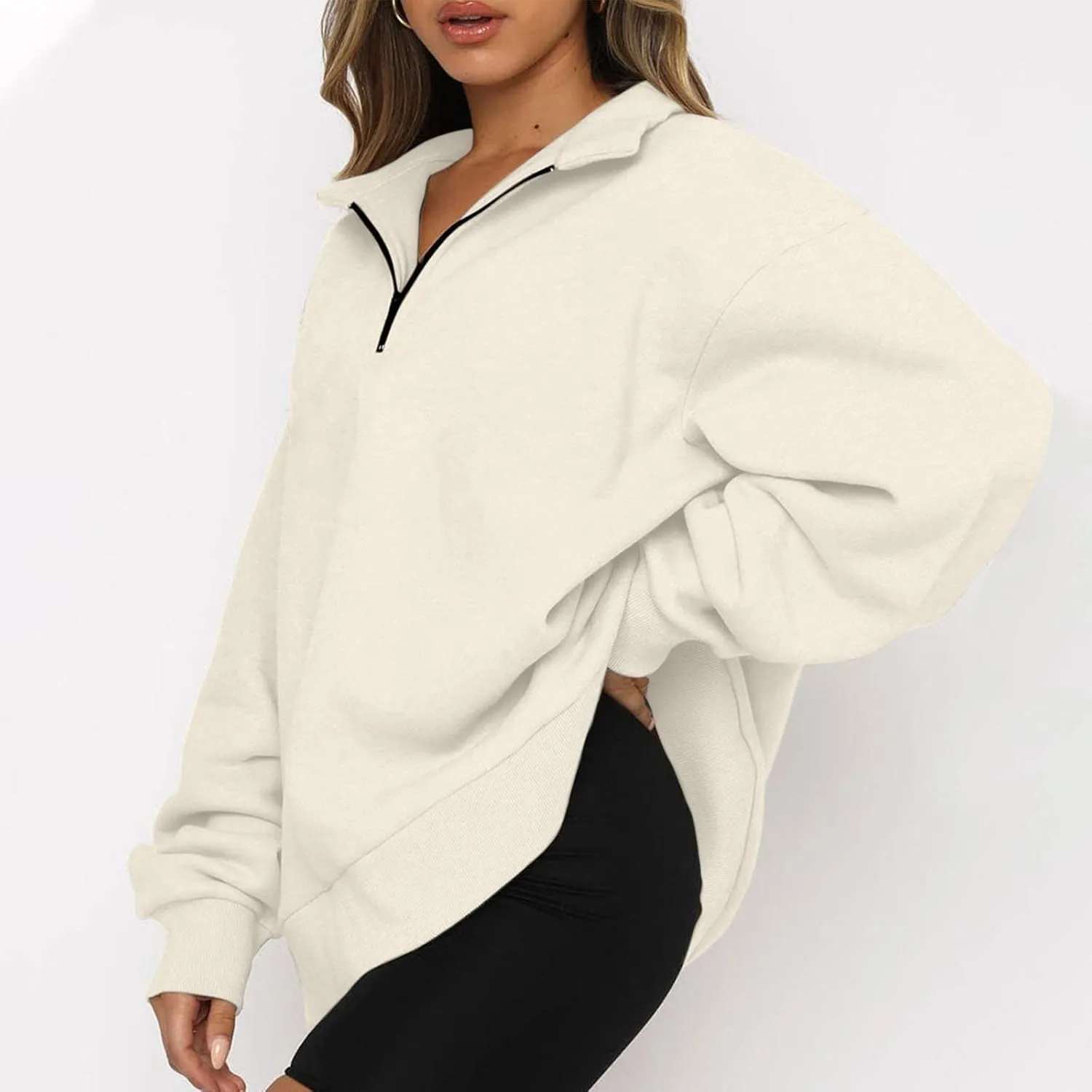Oversized Zip Up Sweatshirts For Women 2023 Fall Fashion Outfits Casual Quarter Zip Long Sleeve Pullover Hoodies