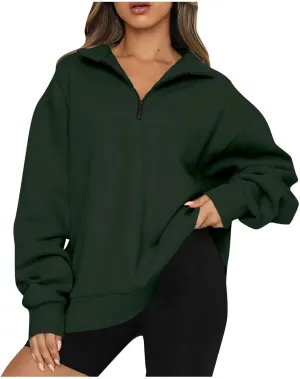 Oversized Zip Up Sweatshirts For Women 2023 Fall Fashion Outfits Casual Quarter Zip Long Sleeve Pullover Hoodies