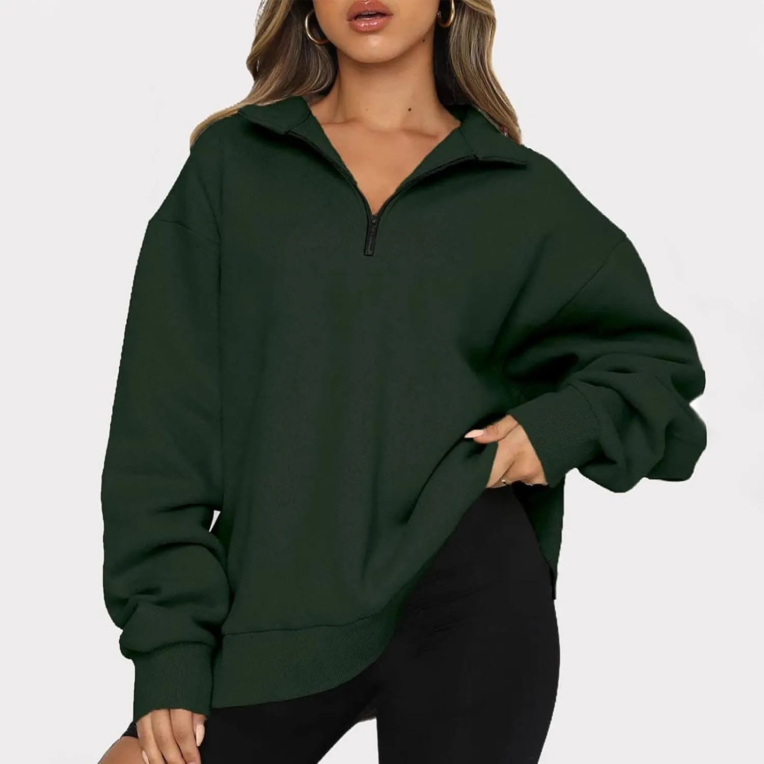 Oversized Zip Up Sweatshirts For Women 2023 Fall Fashion Outfits Casual Quarter Zip Long Sleeve Pullover Hoodies