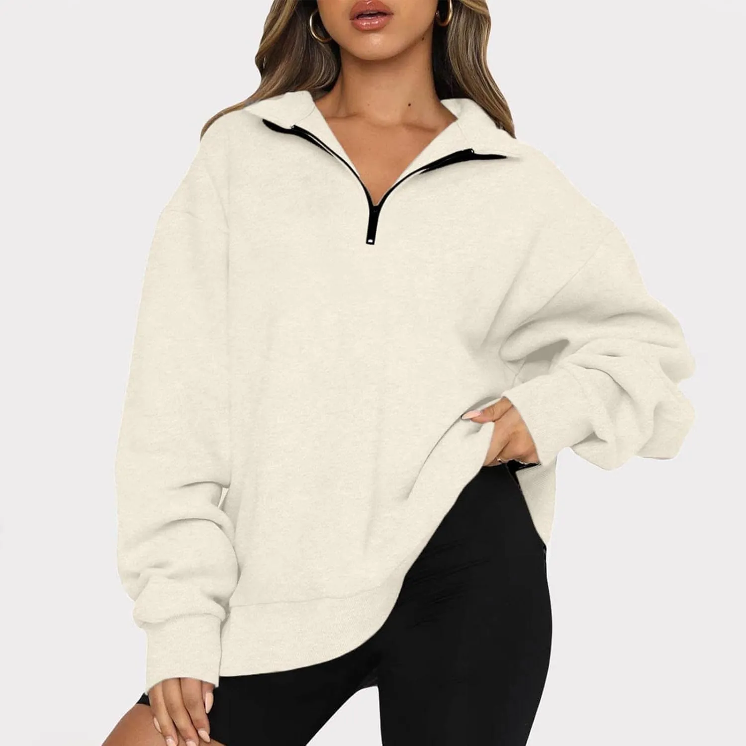Oversized Zip Up Sweatshirts For Women 2023 Fall Fashion Outfits Casual Quarter Zip Long Sleeve Pullover Hoodies