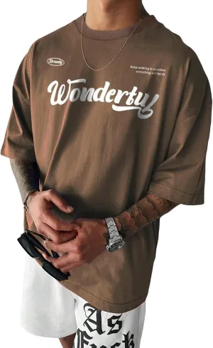 OYOANGLE Men's Oversized Graphic Print Short Sleeve Round Neck Streetwear Tee Shirt Tops