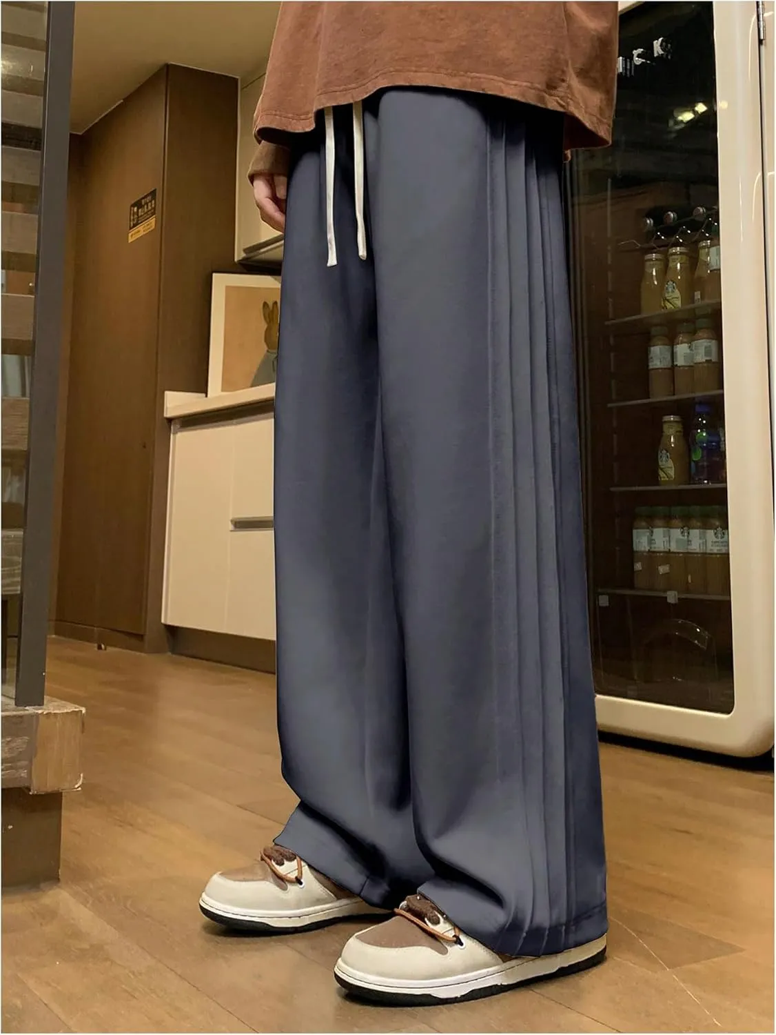 OYOANGLE Men's Textured Elastic Drawstring Waist Straight Leg Pants Casual Track Pants Sweatpants