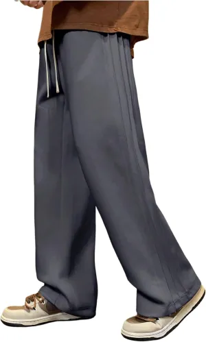 OYOANGLE Men's Textured Elastic Drawstring Waist Straight Leg Pants Casual Track Pants Sweatpants